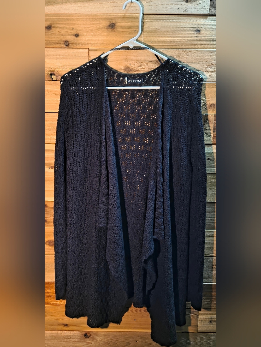 Open-Front Crochet Knit Cardigan By Volcom - Size XS - Navy Blue Color